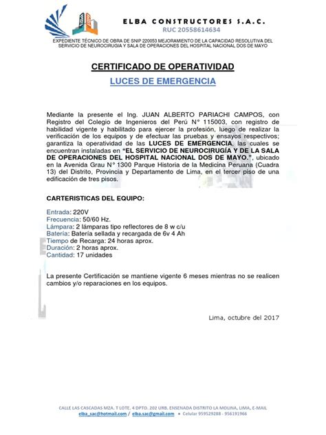 Certificado De Operatividad Luces De Emergenciadocx