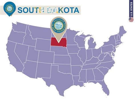 Estado De Dakota Del Sur En El Mapa De Estados Unidos Bandera Y Mapa