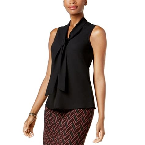 Kasper Kasper Womens Black Sleeveless Tie Neck Blouse Wear To Work