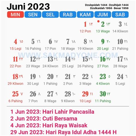 Kalender Juni 2023 Lengkap Dengan Pasaran Jawa IMAGESEE