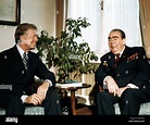 During the Cold War, Soviet Russian, President Leonid Brezhnev with US ...