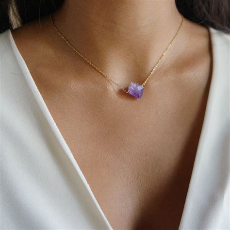 Raw Crystal Necklace Amethyst Necklace February Birthstone Etsy