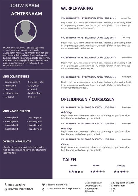 Gratis Cv Sjabloon Voorbeelden Cv Templates Sjablonen Riset