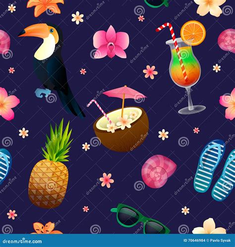 tropical background seamless pattern with cocktail pineapple stock vector illustration of