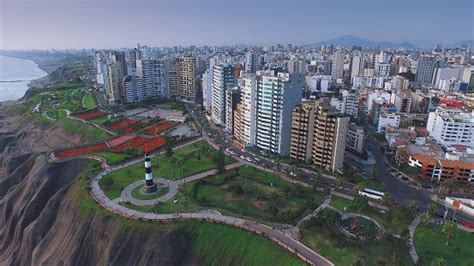Aerial View Of Lima Peru Miraflores Cosatline Cityscape Stock Photo