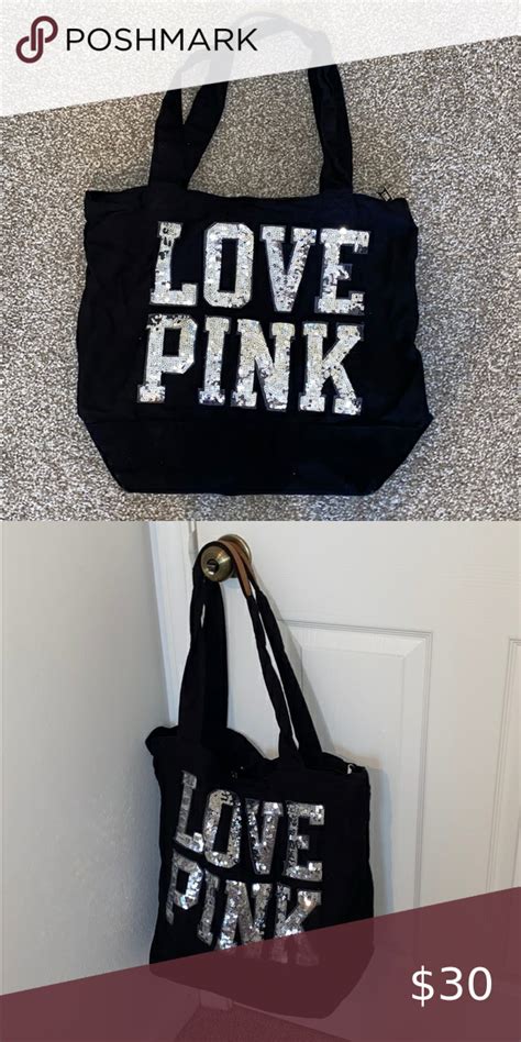 Pink Sequin Tote Victoria Secret Pink Bags Pink Sequin Black Tote Bag