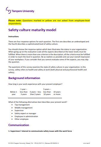 Safety Culture Maturity Analysis Safepotential Toolbox Tampere