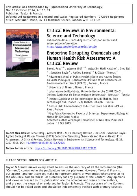 Chemical hazard and risk assessments. (PDF) Endocrine Disrupting Chemicals and Human Health Risk ...