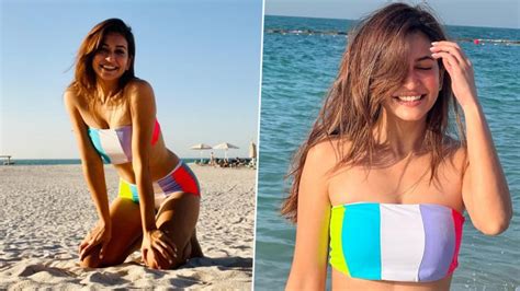 Kriti Kharbanda Stuns In Multi Coloured Bikini By The Beach As She Thanks Fans For 8 Million On