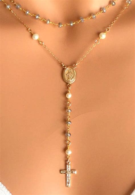 BEST SELLER Labradorite Pearl Rosary Necklace Kt Gold Filled Etsy