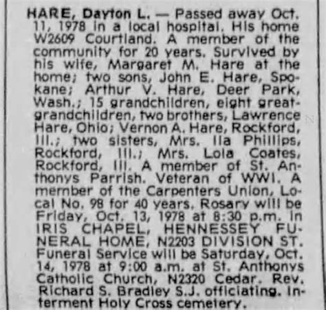 Obituary For Dayton L Hare