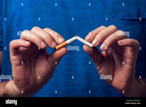 Stop Smoking Cigarettes Concept Broken Cigarette In Hands Quit Bad