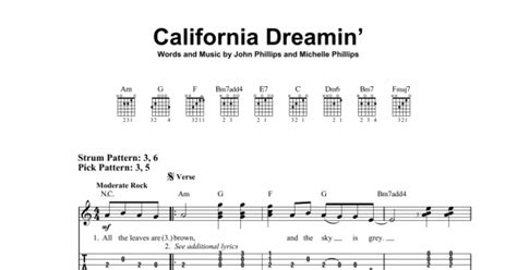 California Dreamin Easy Guitar Tab Print Sheet Music Now