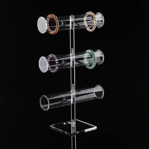 Acrylic Clear Jewelry Display 3 Layer T Bar Bracelet Display Rack Watch