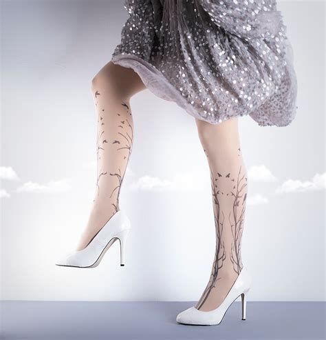 Tattoo Tights Forest Symphony Nude One Size Full Length Etsy
