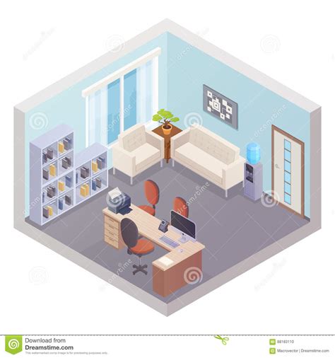 Isometric Office Interior With Boss Workplace Stock Vector