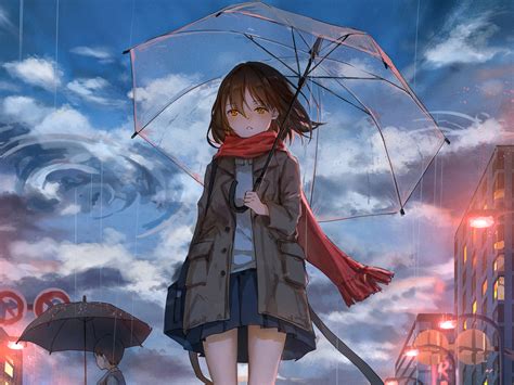 1024x768 Anime Girl Walking In Rain With Umbrella 4k 1024x768