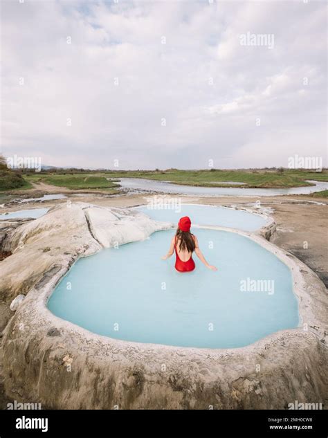 The Girl Bathes In A Natural Hot Spring In Georgia Stock Photo Alamy