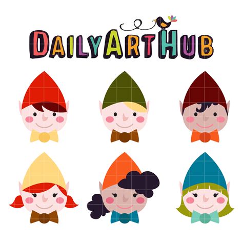Cute Christmas Elf Heads Clip Art Set Daily Art Hub