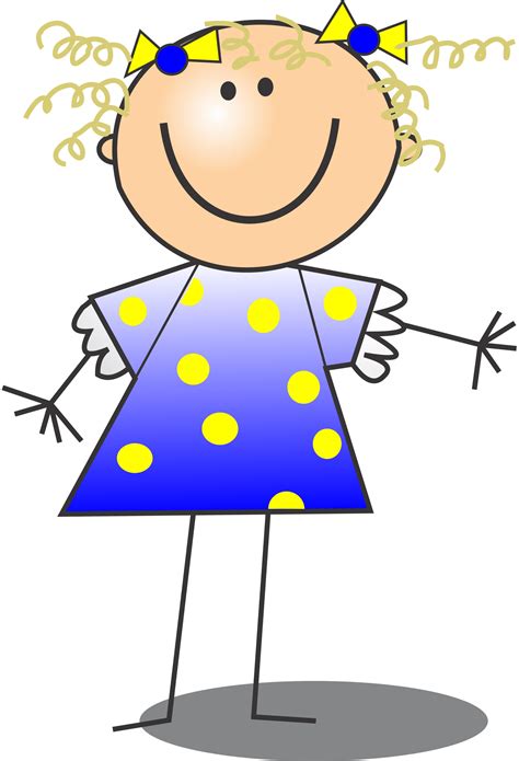 Girl Smiling Stick Figure Curly Hair By Ood104 A Girl Smiling In Blue