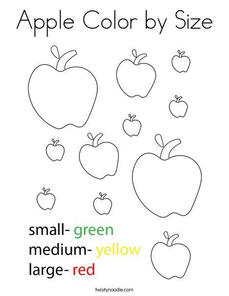 Apple Color By Size Coloring Page Twisty Noodle Apple Coloring