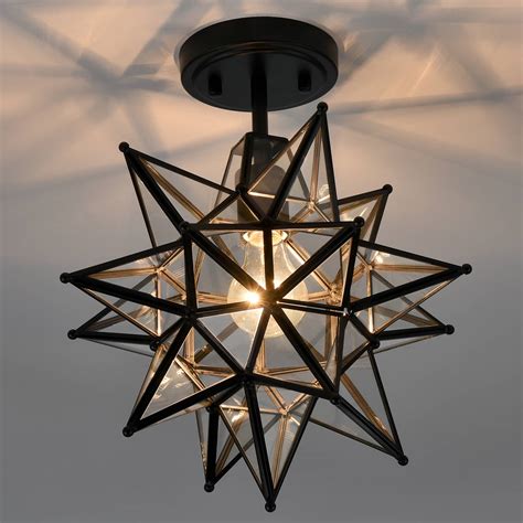 Black Moravian Star Etched Glass Ceiling Light Claxy