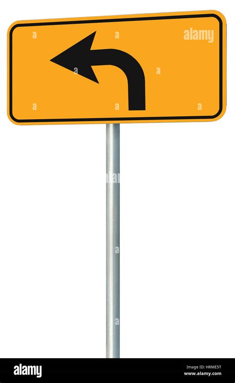 Left Turn Ahead Route Road Sign Perspective Yellow Isolated Roadside