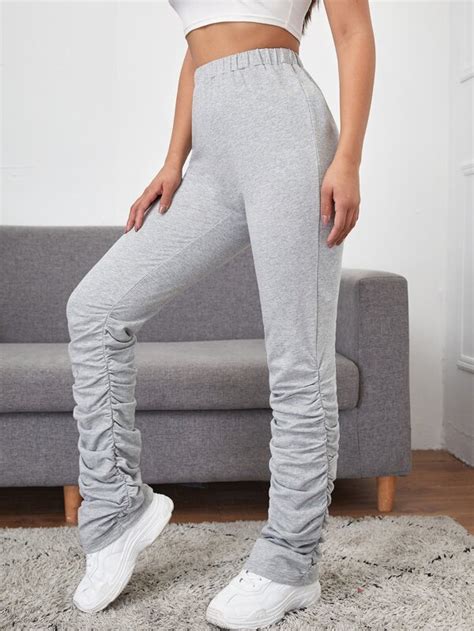 Shein Ezwear Heather Gray Stacked Pants Shein Usa