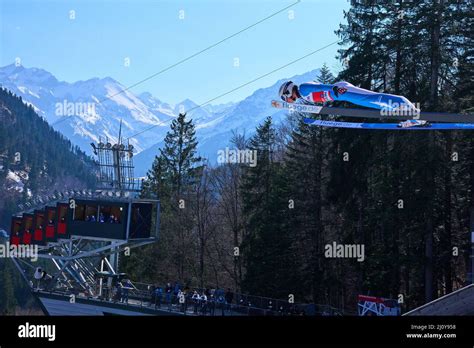 Oberstdorf Bavaria Germany Mar 20 2022 Ski Jumper In Flight Action