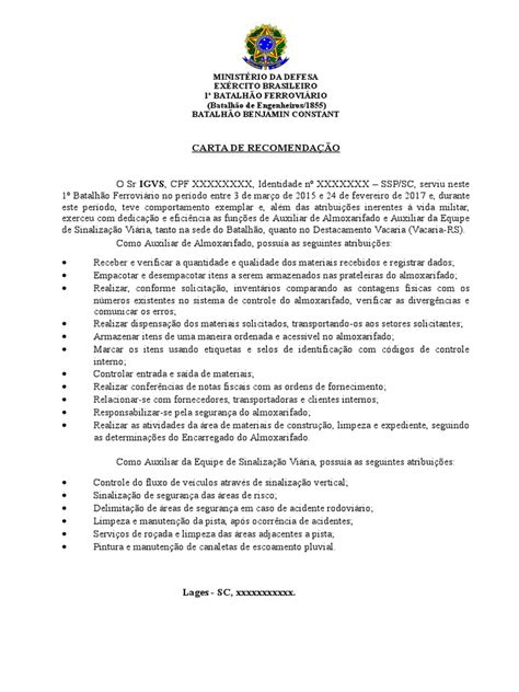 Carta De Recomendação Modelo