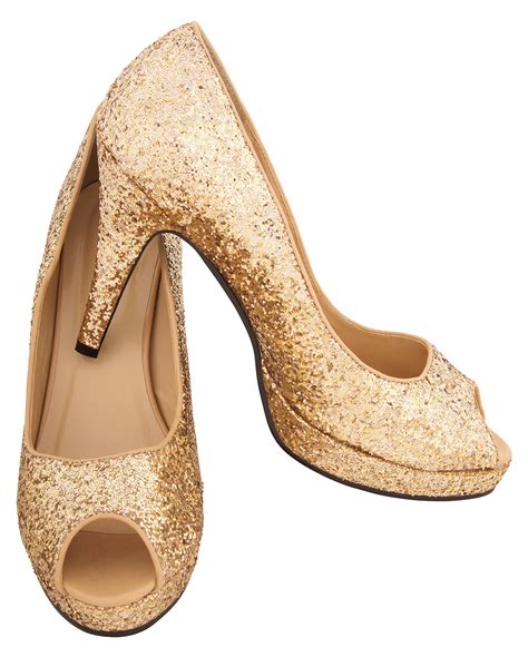 Glitter Peep Toe Pumps Gold As Costume Accessories Horror