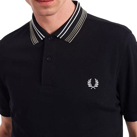 Fred Perry Stripe Collar Mod Pique Polo Shirt In Black
