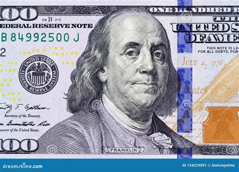 Benjamin Franklin En La Foto Macra De Billetes De Dólar Detalle De La Moneda De Los Estados