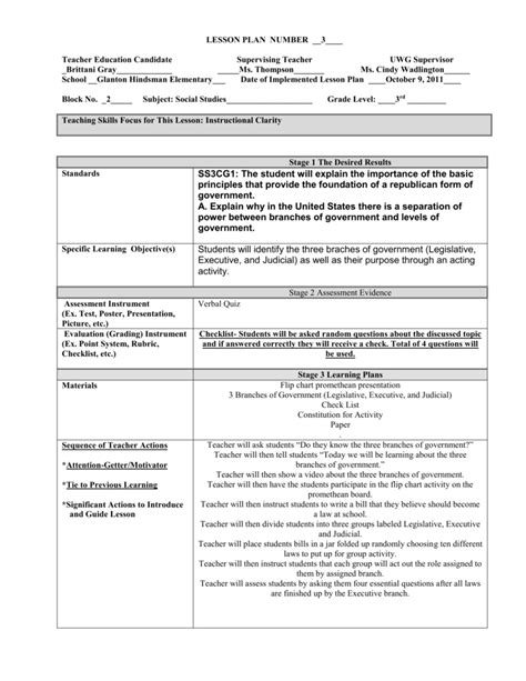 Three Branches Of Government Lesson Plan 3rd Grade Lesson Plans Learning