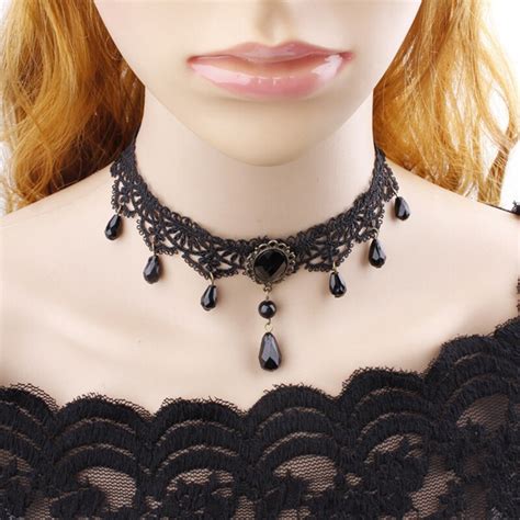 New Collares Sexy Gothic Chokers Crystal Black Lace Neck Choker Necklace Vintage Victorian Women