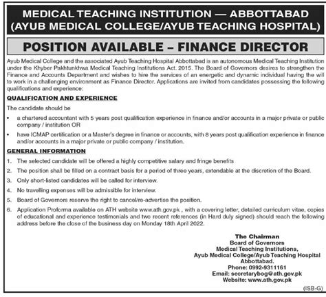 Mti Abbottabad Pakistan Jobs 2022 Latest Finance Director Post