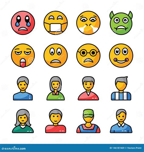 Emojis And Avatars Flat Icons Stock Vector Illustration Of Avatar