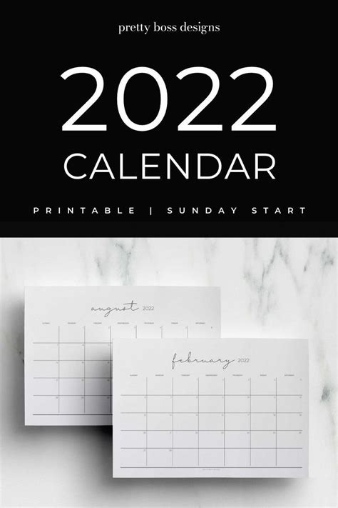 2022 Calendar Printable Monthly Calendar Blank Minimal Planner