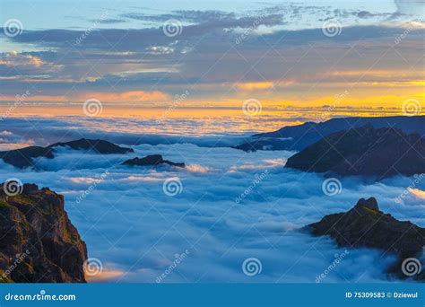 Sunset Over The Mountains Madeira Island Stock Image Image Of Scenic