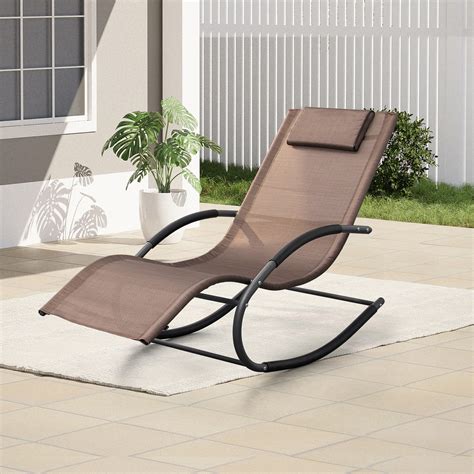 pellebant brown patio rocking curved rocker chaise lounge chair with pillow