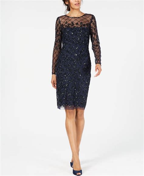 Adrianna Papell Womens Embellished Illusion Sheath Dress And Reviews