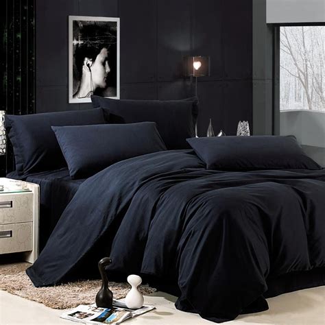 Luxury All Black Solid Pure Color Simply Shabby Chic Damask Full Queen Size Bedding Sets