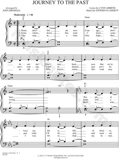 Journey To The Past From Anastasia Sheet Music Easy Piano In Eb