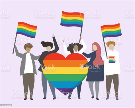 People With Lgbtq Rainbow Flags Illustration Stock Illustration Download Image Now Pride