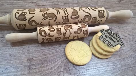Cats Rolling Pin Wooden Rolling Pin Laser Cut Pattern Etsy