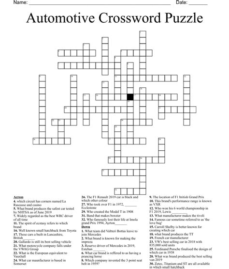 Automotive Crossword Puzzle Wordmint