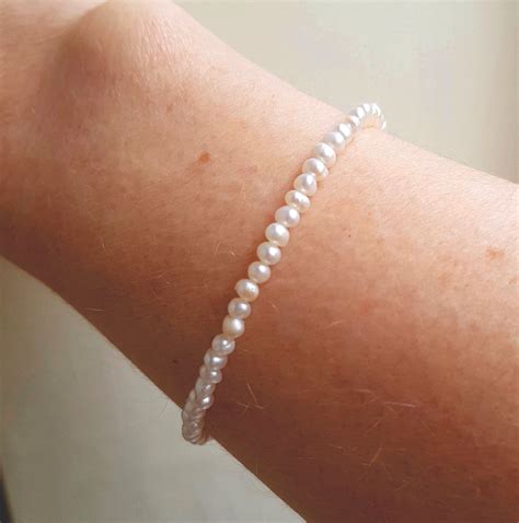 Tiny Freshwater Seed Pearl Bracelet Sterling Silver Or Gold Etsy Uk