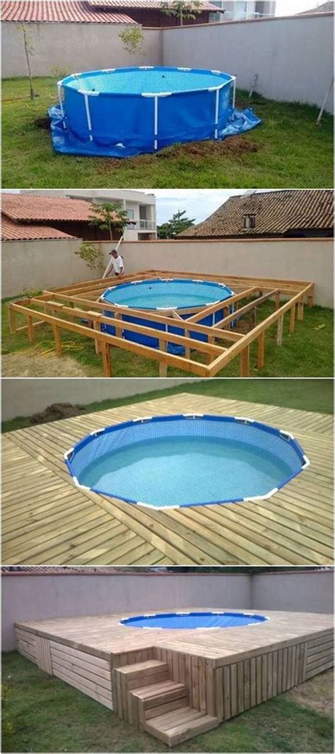 For the best result, be sure that the color of the wood and the artificial lights you are using are matching. Build an inexpensive above-ground swimming pool - DIY ...