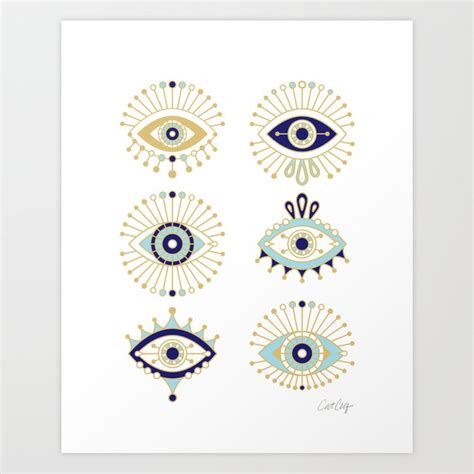 Evil Eye Collection On White Art Print By Catcoq Society6