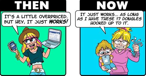 Apple Then Vs Now Then Vs Now Funny Comic Strips Memes Quotes